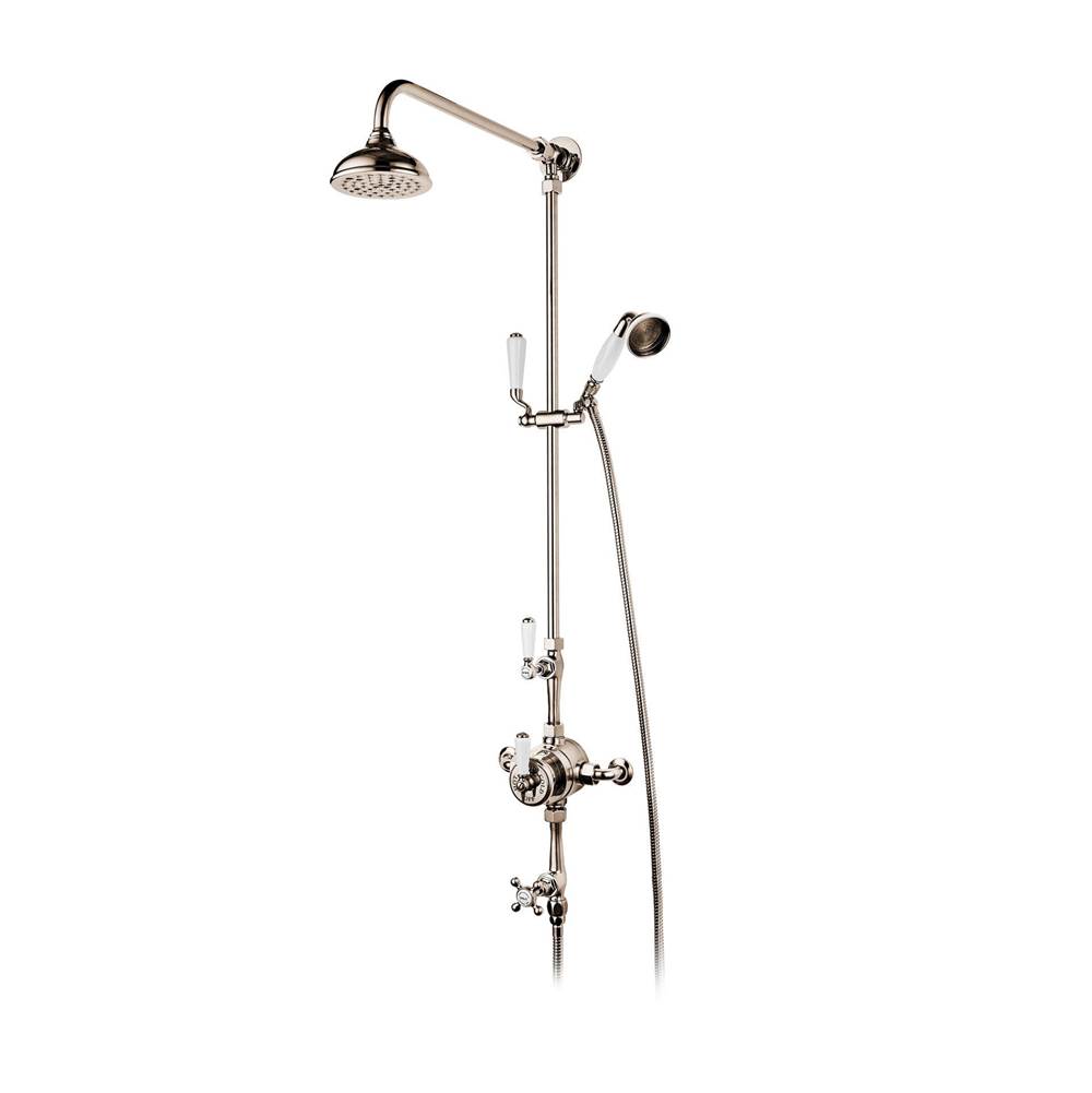 Barber Wilsons And Company 1890''S Bonnet Dual Thermostatic Shower/Handspray On Slide Bar W/5'' Shower Headwith White Porcelain Levers, Buttons And Spray