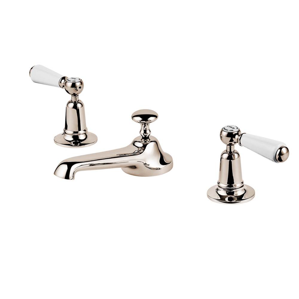 Barber Wilsons And Company Regent 1900''S  Widespread Faucet 5 1/2'' Spout W/Pop Up Drain (Ceramic Disc) With White Porcelain Lever And Buttons