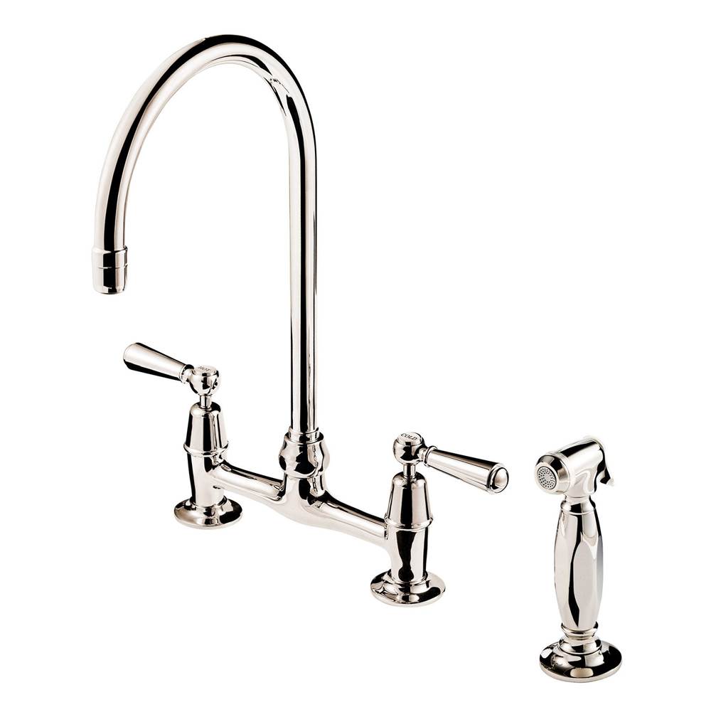 Barber Wilsons And Company Regent 1900''S  Bridgemaster Kitchen Faucet  W/Spray Ceramic Disc With Flange Unions With Metal Levers, Buttons And Spray
