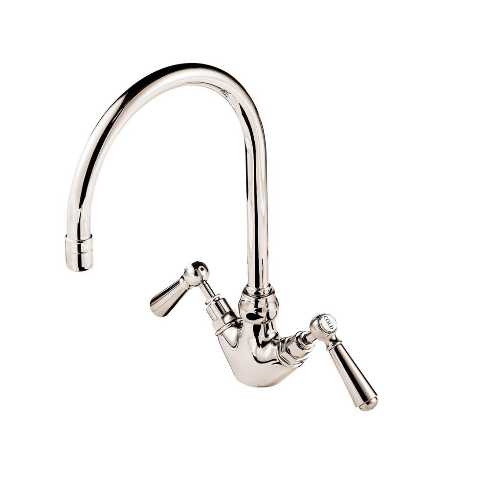 Barber Wilsons And Company 1890''S Bonnet Single Hole Faucet 8'' Swan Neck Swivel Spout (Ceramic Disc) With Metal Lever And Buttons