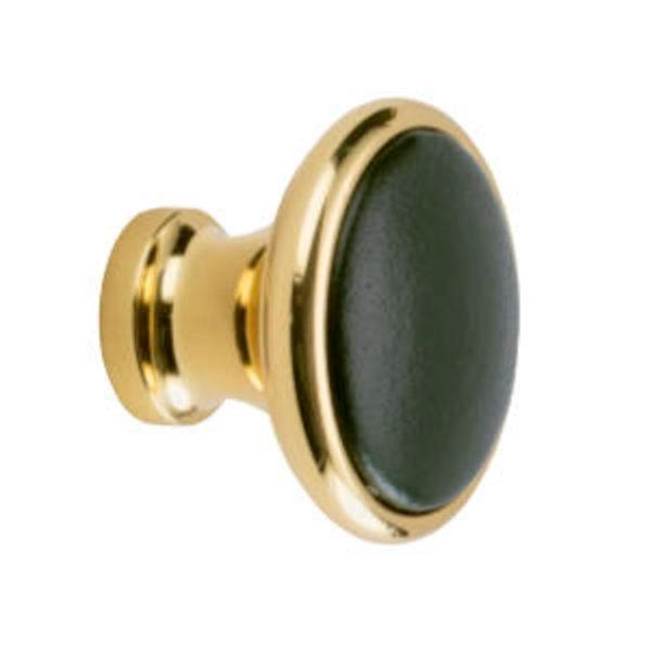 Colonial Bronze Leather Accented Round Cabinet Knob, Polished Bronze x Shagreen White Leather