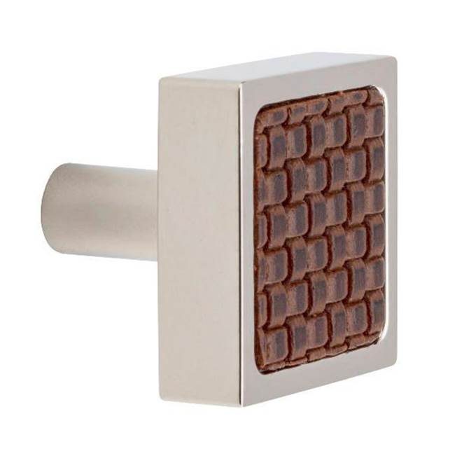 Colonial Bronze Leather Accented Square Cabinet Knob With Straight Post, Satin Copper x Luv-A-Bull Darkest Blue Leather