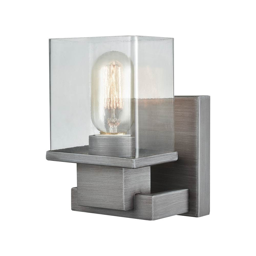 Elk Lighting Hotelier 1-Light Vanity Lamp in Weathered Zinc With Clear Glass