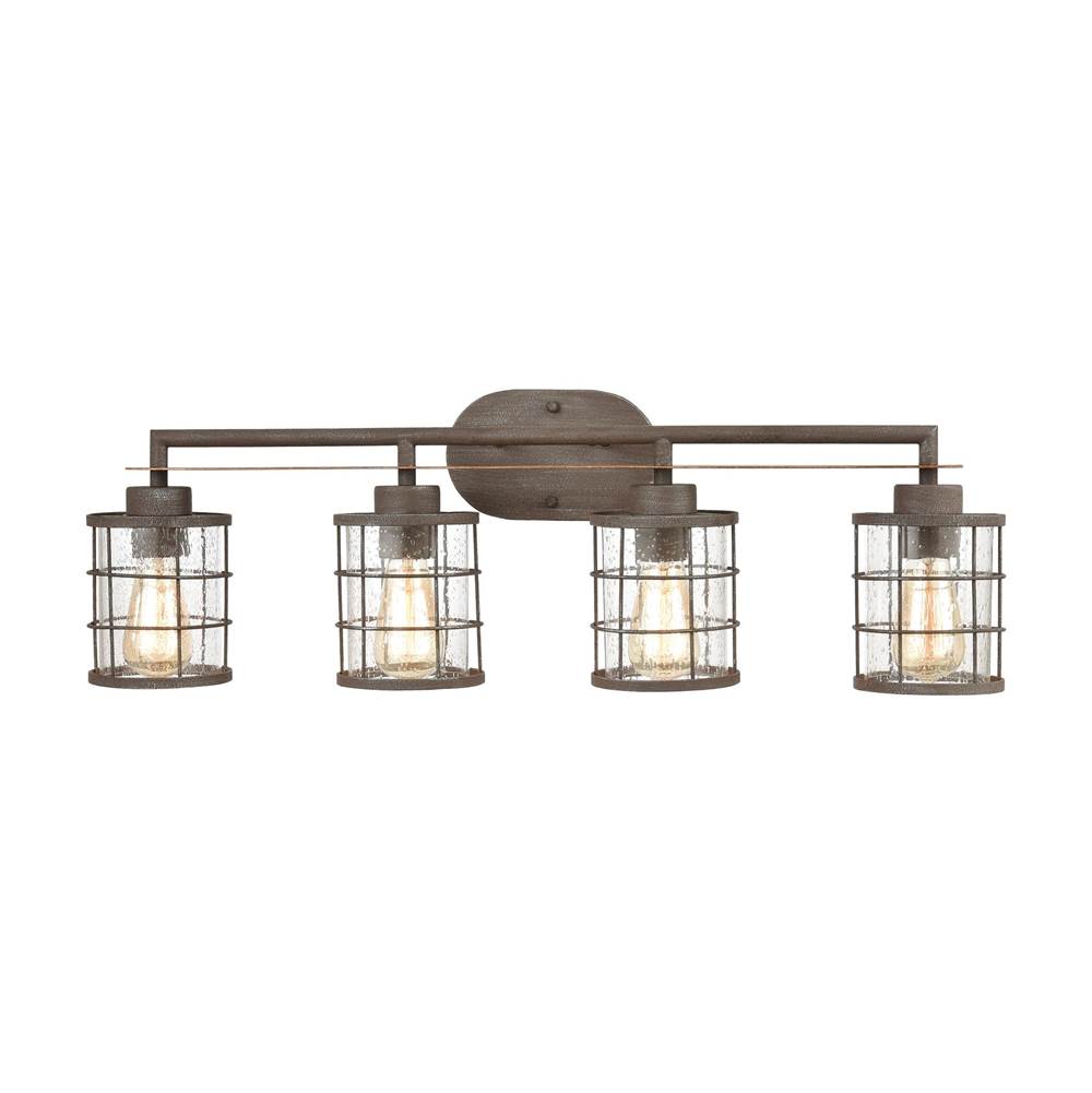 Elk Lighting Gilbert 4-Light Vanity Light in Rusted Coffee and Light Wood With Seedy Glass