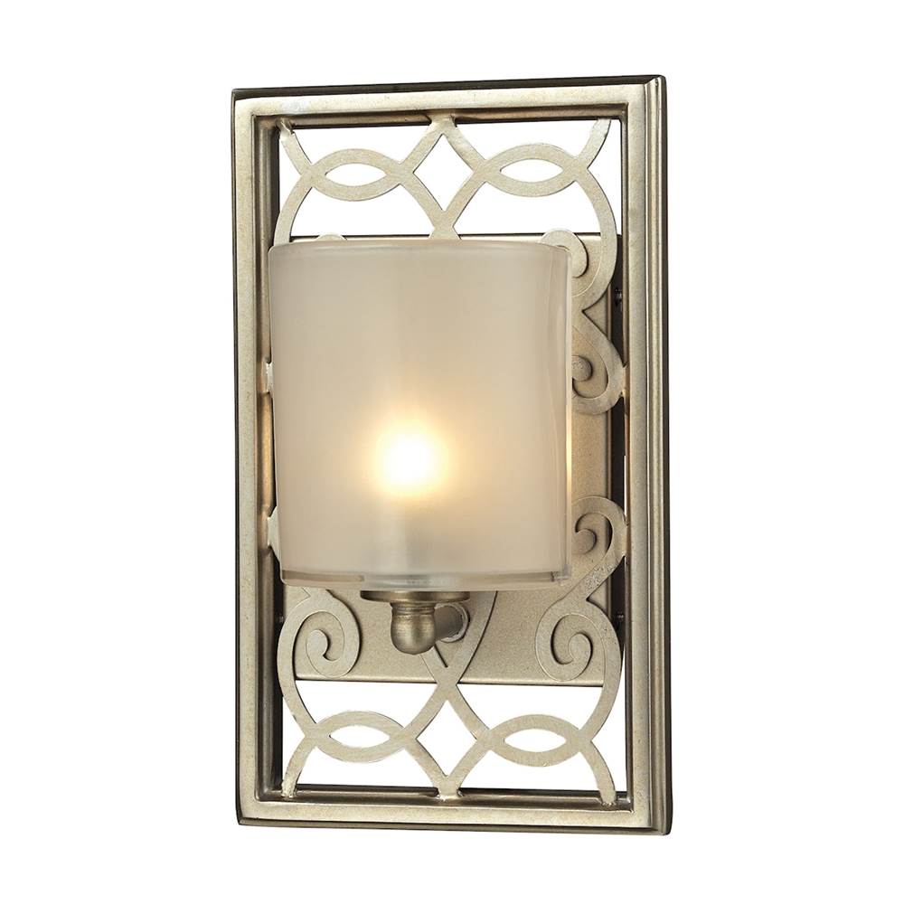 Elk Lighting Santa Monica 1-Light Vanity Sconce in Aged Silver With Off-White Glass