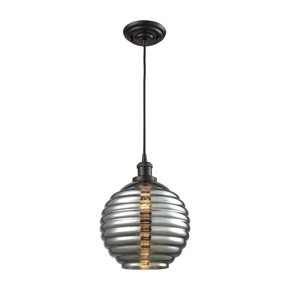 Elk Lighting Ridley 1-Light Pendant in Oil Rubbed Bronze With Smoke Plated Beehive Glass
