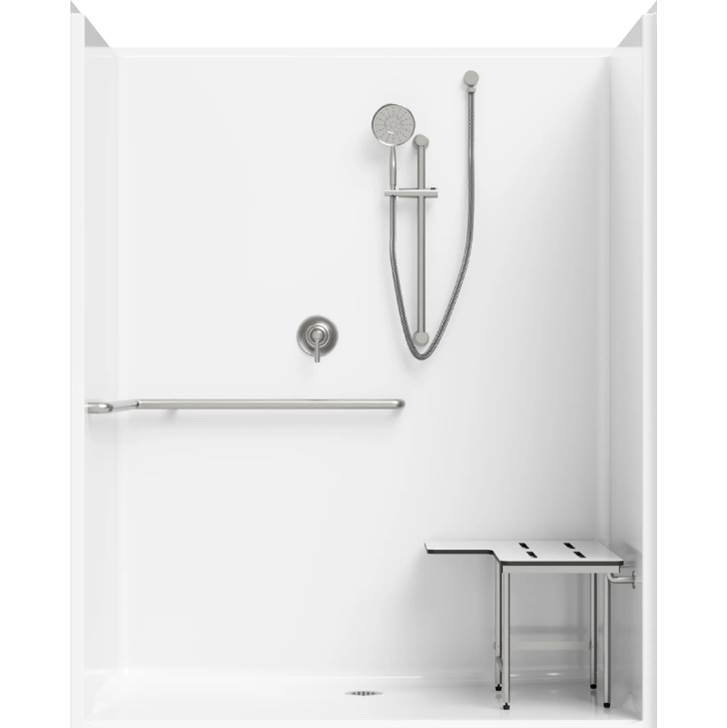 Everfab 63'' ADA Compliant Roll-In Shower, U-Shaped Grab Bar, Low Profile Threshold