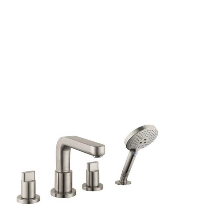Hansgrohe Metris S 4-Hole Roman Tub Set Trim with Full Handles and 1.75 GPM Handshower in Brushed Nickel