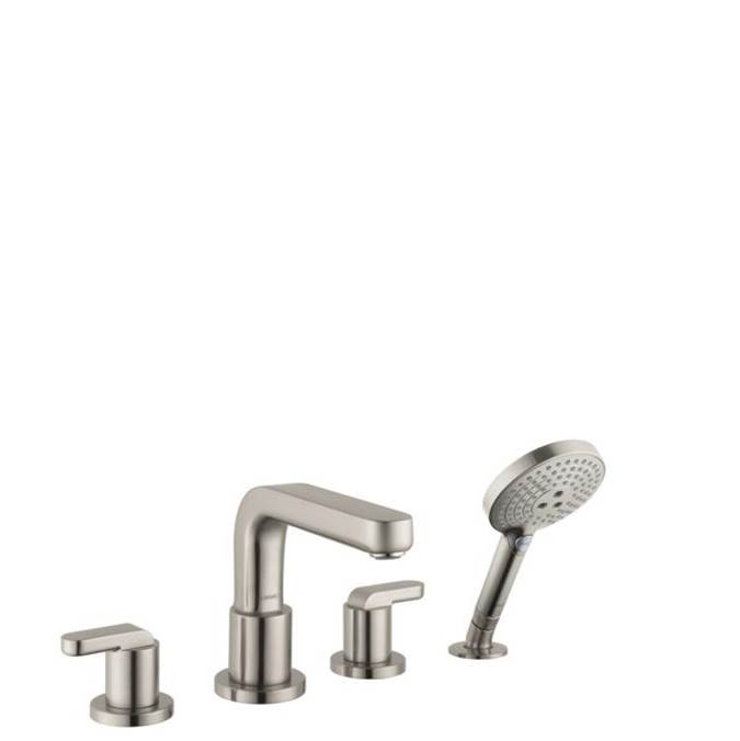 Hansgrohe Metris S 4-Hole Roman Tub Set Trim with Lever Handles and 1.75 GPM Handshower in Brushed Nickel