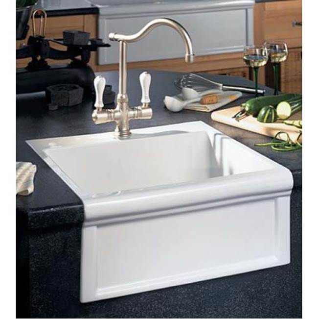 Herbeau ''Petite Luberon'' Fireclay Farmhouse Sink in Romantique, French Ivory background
