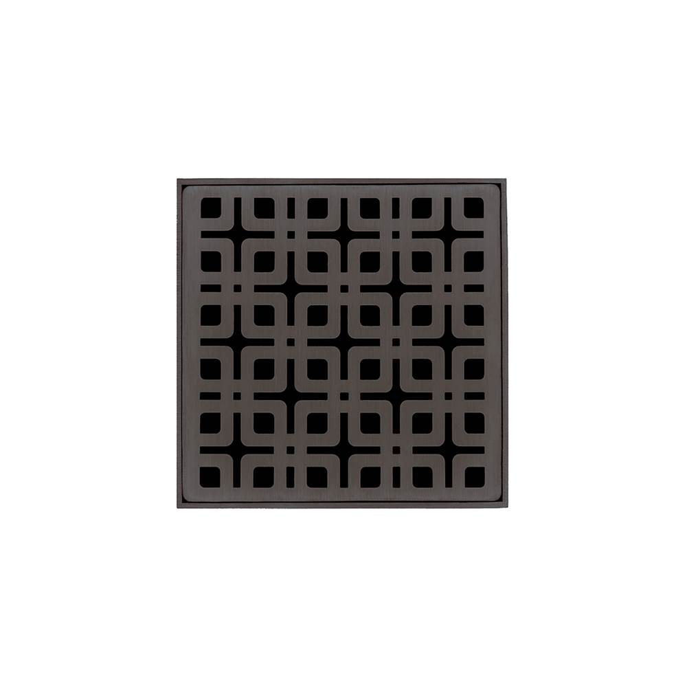 Infinity Drain 4'' x 4'' KD 4 Complete Kit with Link Pattern Decorative Plate in Oil Rubbed Bronze with Cast Iron Drain Body, 2'' Outlet