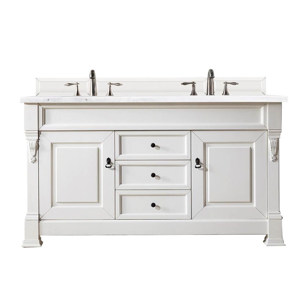 James Martin Vanities Brookfield 60'' Double Vanity, Bright White w/ 3 CM Arctic Fall Solid Surface Top