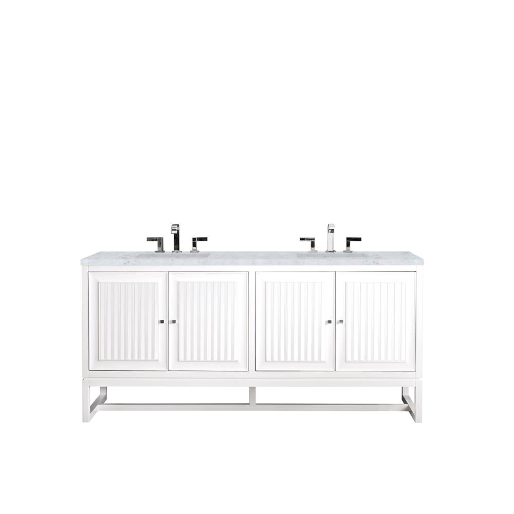 James Martin Vanities Athens 72'' Double Vanity Cabinet, Glossy White, w/ 3 CM Carrara White Top
