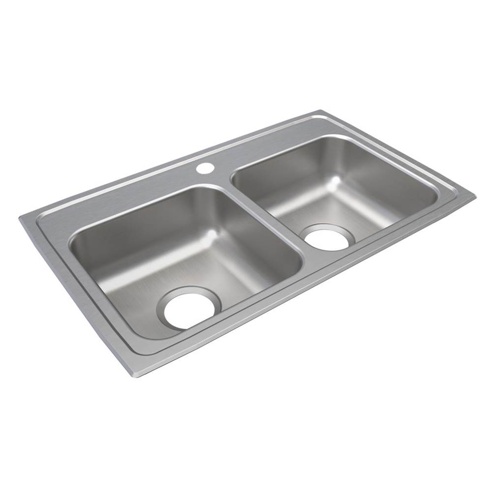 Just Manufacturing Stainless Steel 29'' x 18'' x 4-1/2'' 2-Hole Equal Double Bowl Drop-in ADA Sink