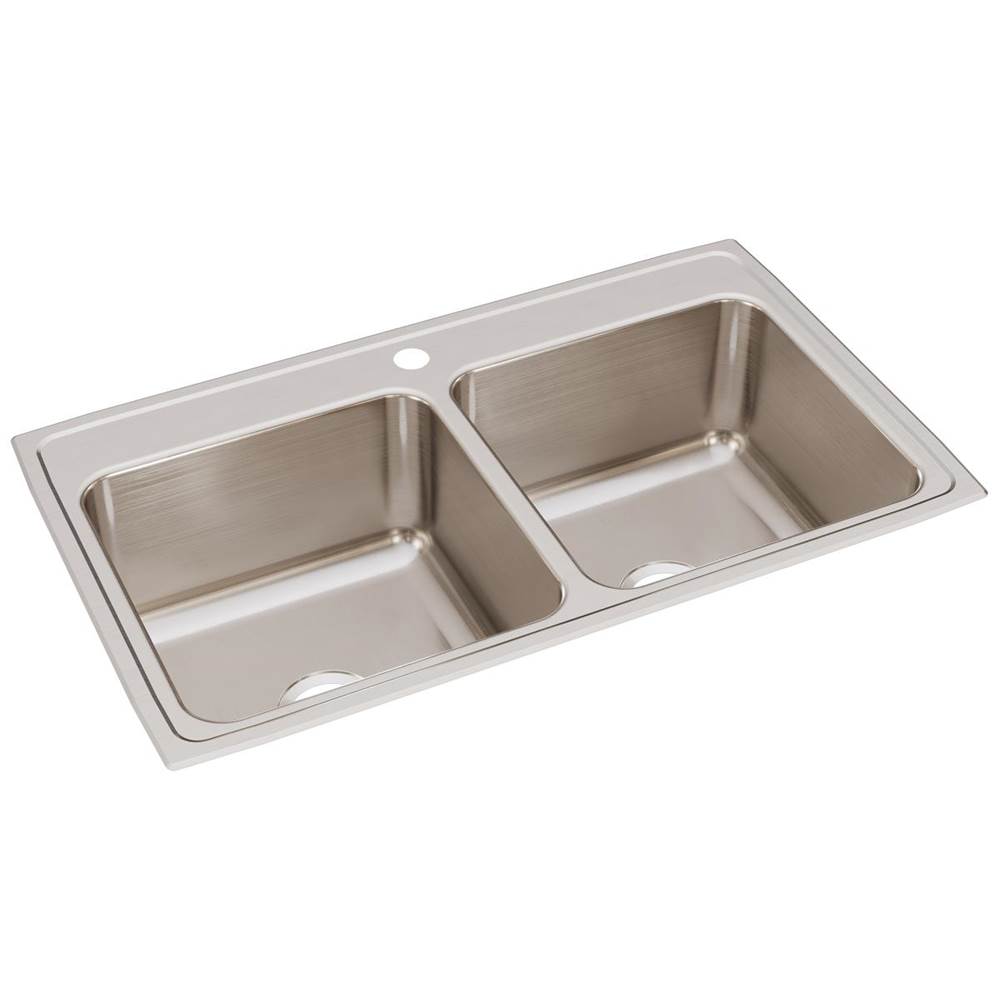 Just Manufacturing Stainless Steel 37'' x 22'' x 10-1/8'' 1-Hole Equal Double Bowl Drop-in Sink