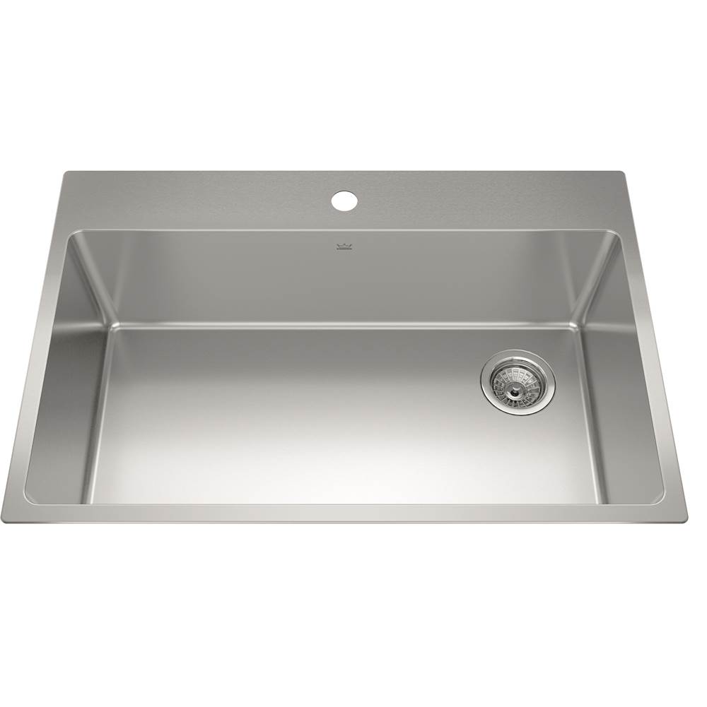 Kindred Brookmore 32.9-in LR x 22.1-in FB x 9-in DP Drop in Single Bowl Stainless Steel Sink, BSL2233-9-1N-OW
