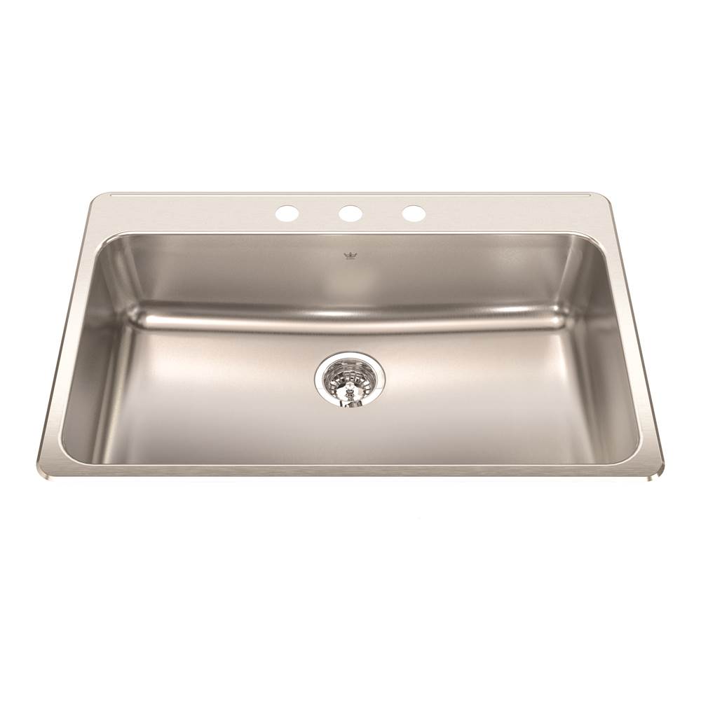 Kindred Steel Queen 33.38-in LR x 22-in FB x 8-in DP Drop In Single Bowl 3-Hole Stainless Steel Kitchen Sink, QSLA2233-8-3N