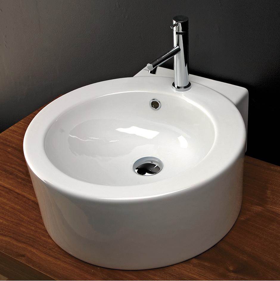 Lacava Wall-mount or above-counter porcelain Bathroom Sink with one faucet hole and an overflow, unfinished back. 19 3/4''W, 20 7/8''D, 7 7/8''H