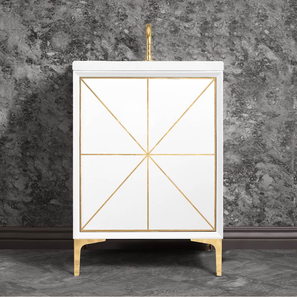 Linkasink Divergence 24'' Wide White Vanity with Hand Applied Metal Leaf and Polished Brass Hardware, 24'' x 22'' x 33.5'' (without vanity top)
