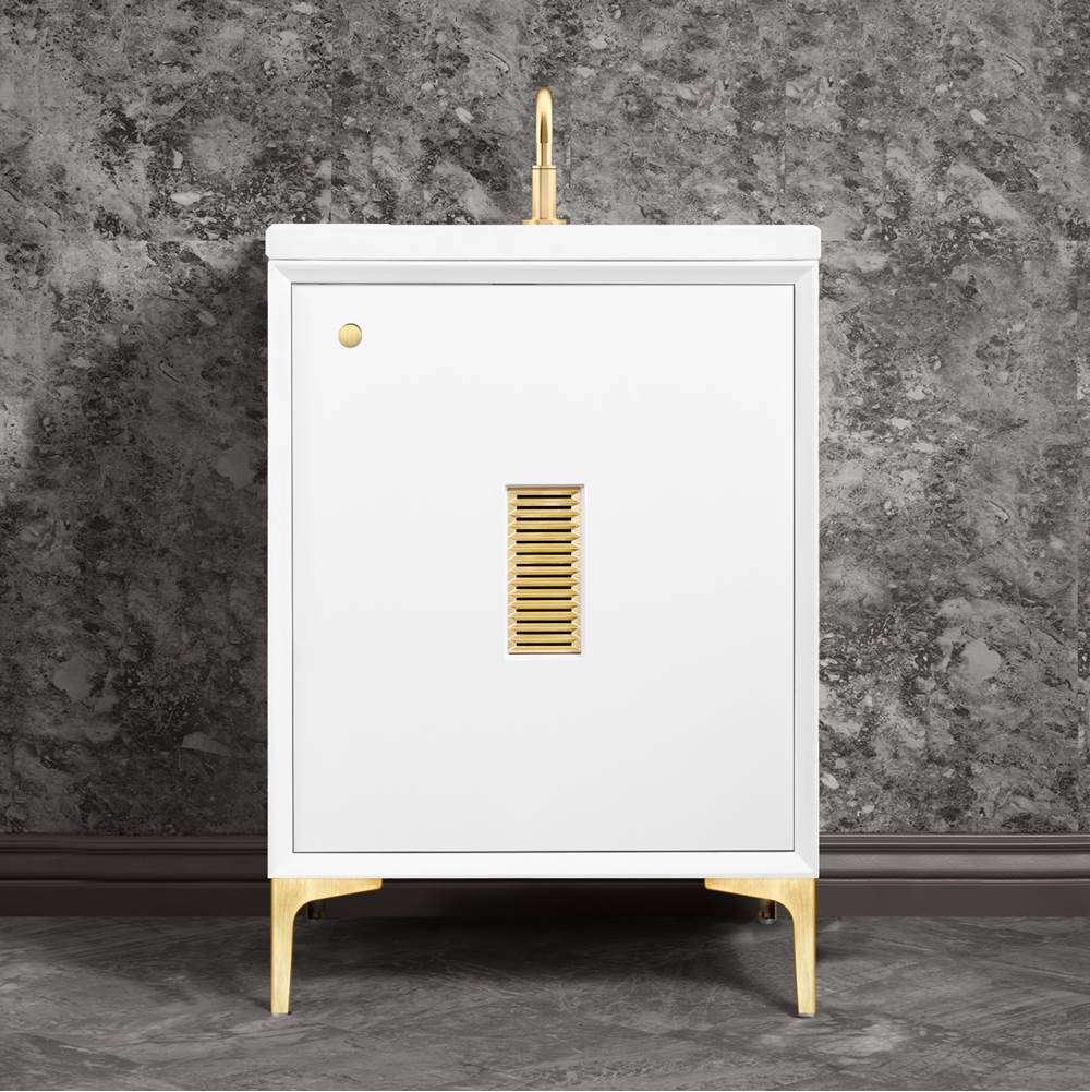Linkasink Frame 24'' Wide White Vanity with Satin Brass Louver Grate and Legs, 24'' x 22'' x 33.5'' (without vanity top)