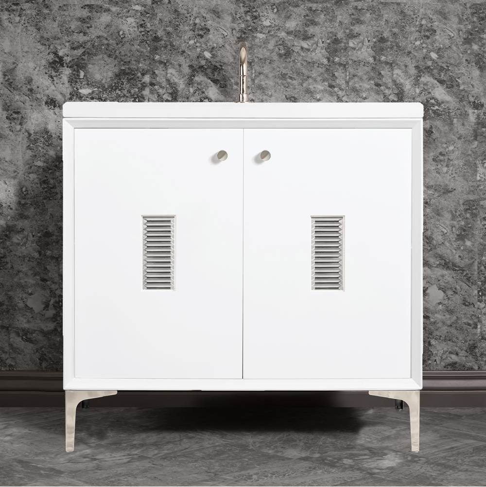 Linkasink Frame 36'' Wide White Vanity with Polished Nickel Louver Grate and Legs