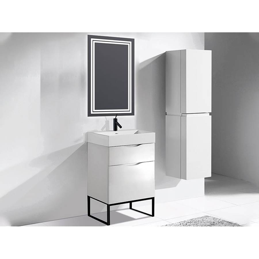Madeli Milano 24''. White, Free Standing Cabinet, Brushed Nickel C-Base (X1), 23-5/8''X18''X33-1/2''
