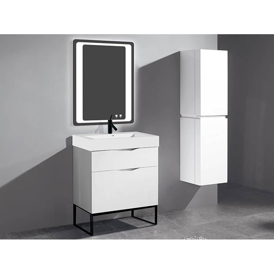Madeli Milano 30''. White, Free Standing Cabinet, Polished Chrome S-Legs (X2), 29-5/8'' X 18'' X 33-1/2''