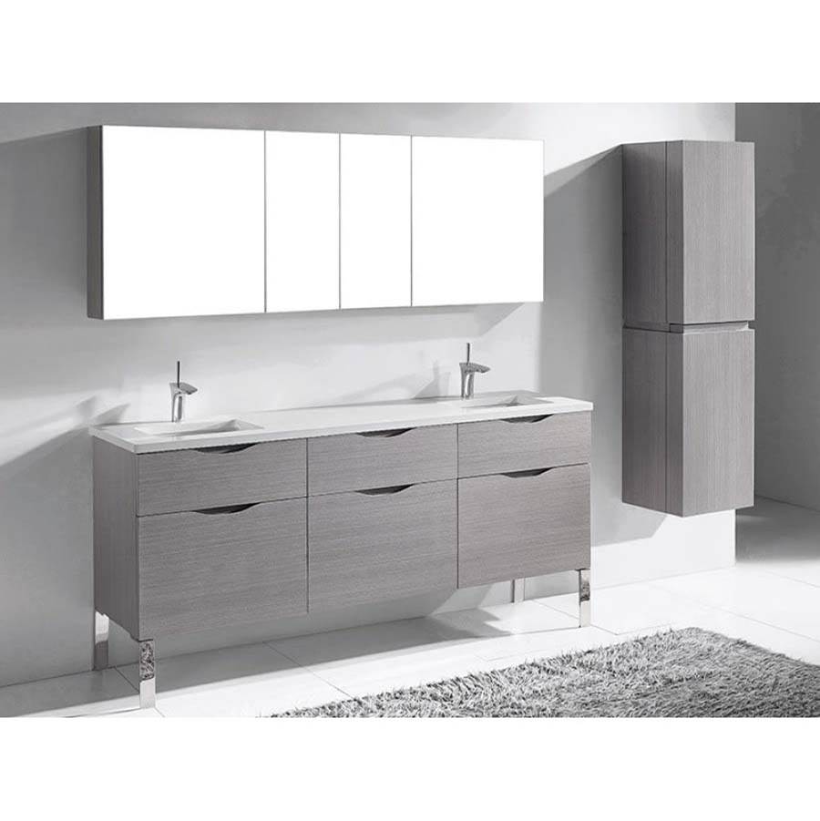 Madeli Milano 72''. Ash Grey, Free Standing Cabinet. 2-Bowls, Brushed Nickel S-Legs (X2), 71-1/16'' X 18'' X 33-1/2''