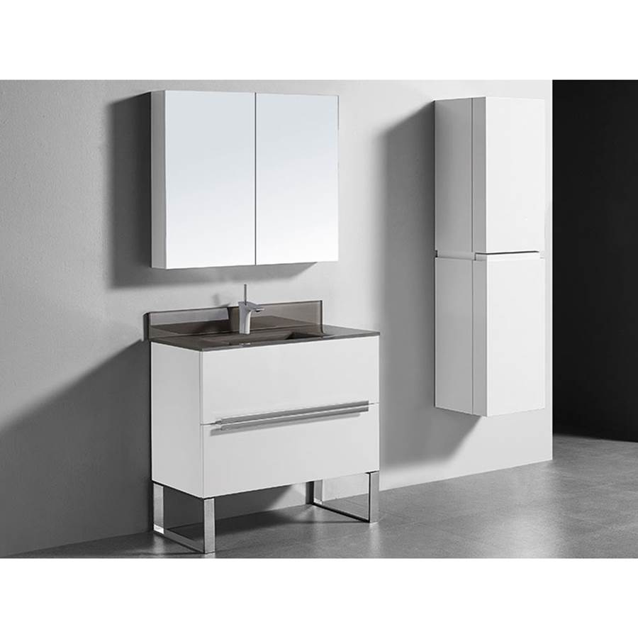 Madeli Soho 36''. White, Free Standing Cabinet, Polished Chrome Handles (X2), S-Legs (X2), 35-5/8'' X 18'' X 33-1/2''