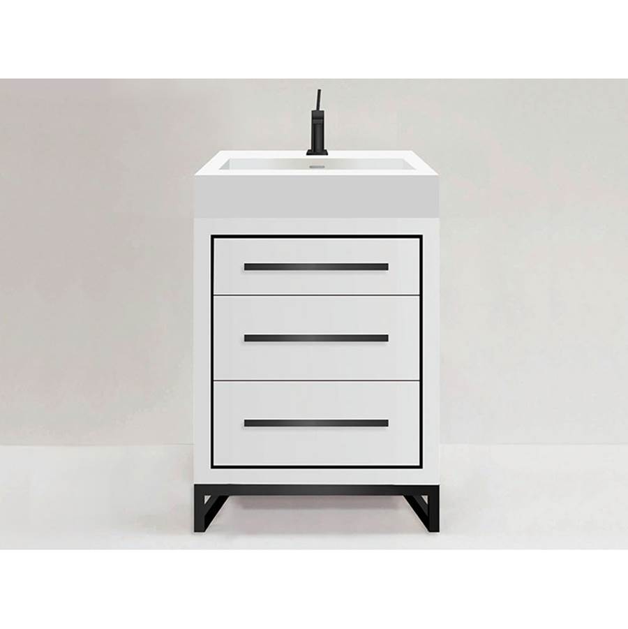 Madeli Estate 24''. White Free Standing Cabinet Polished Chrome Handles(X3)/L-Legs(X4)/Inlay 23-5/8''X 22''X33-1/2''
