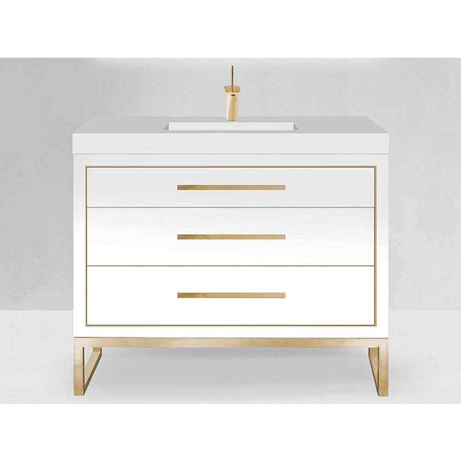 Madeli Estate 48''. White, Free Standing Cabinet.1-Bowl, Brushed Nickel, Handles(X3)/L-Legs(X4)/Inlay, 47-5/8''X 22''X33-1/2''
