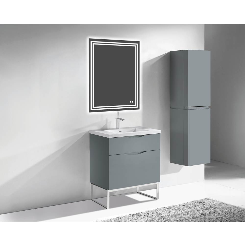 Madeli Milano 30''. Studio Grey, Free Standing Cabinet, Polished Chrome C-Base (X1), 29-5/8''X 18''X 33-1/2''