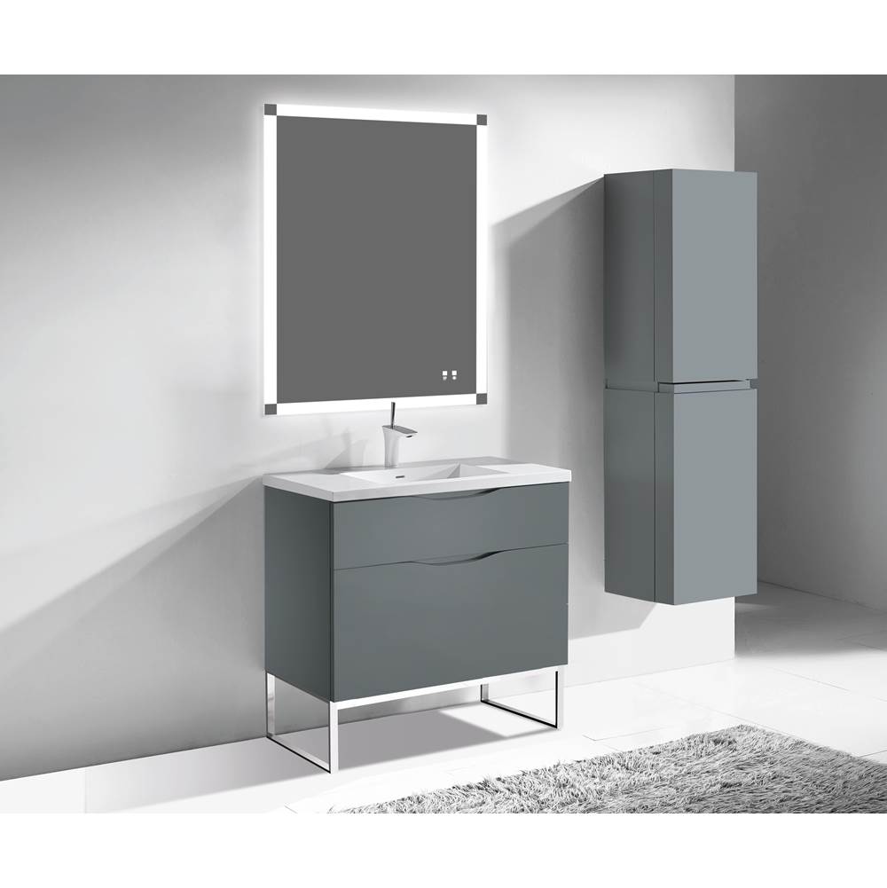 Madeli Milano 36''. Studio Grey, Free Standing Cabinet, Polished Chrome C-Base (X1), 35-5/8''X18''X33-1/2''