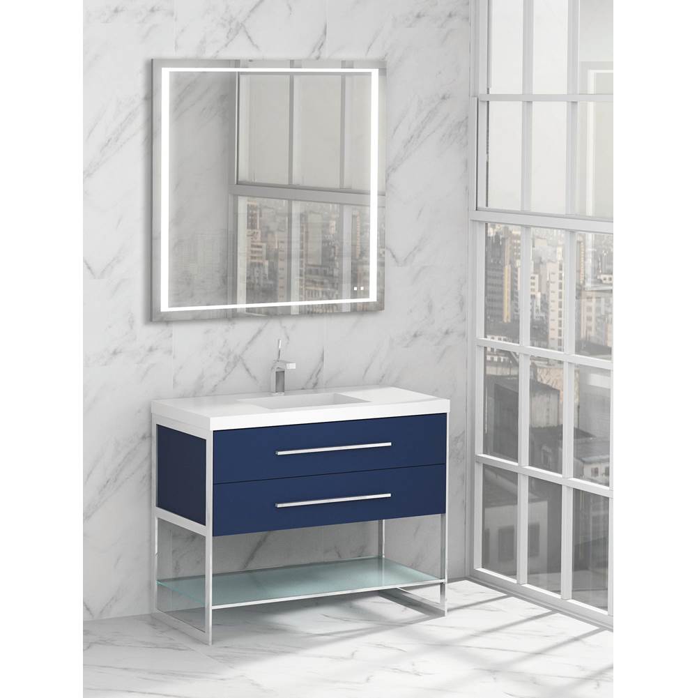 Madeli Silhouette 36''. Sapphire, Free Standing Cabinet, Polished Nickel H-Legs (X2) /, Handles (X2) / Glass Shelf (X1), 35-1/4'' X 22'' X 33''