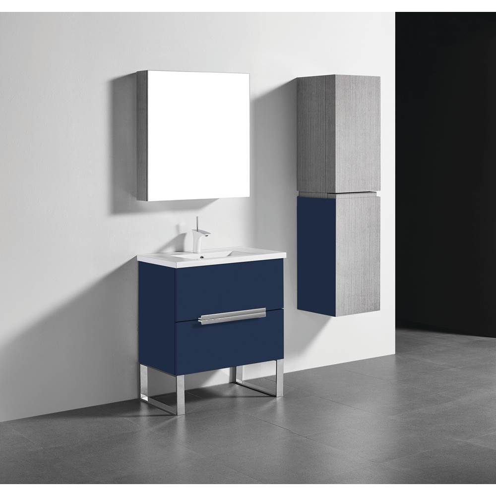 Madeli Soho 30''. Sapphire, Free Standing Cabinet, Brushed Nickel Handles (X2), L-Legs (X4), 29-5/8''X18''X33-1/2''