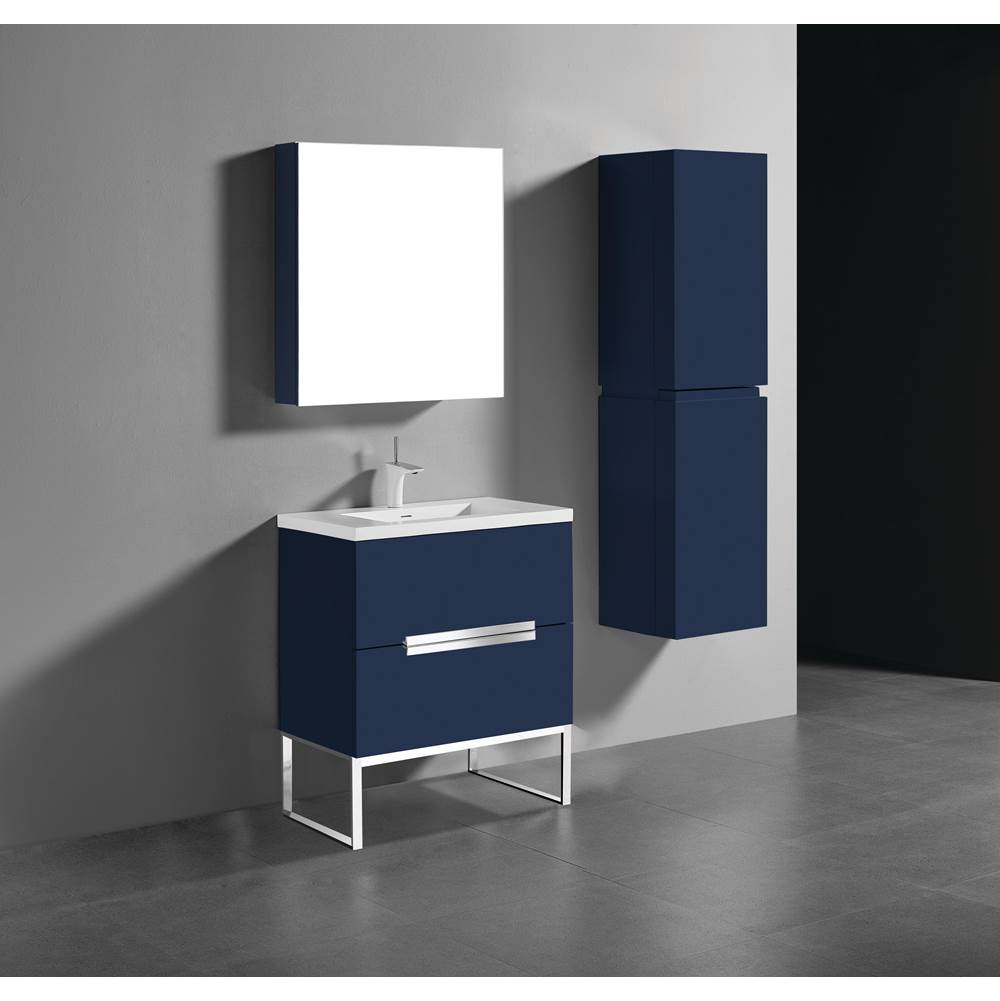 Madeli Soho 30''. Sapphire, Free Standing Cabinet, Matte Black Handles (X2), C-Base (X1), 29-5/8''X18''X33-1/2''