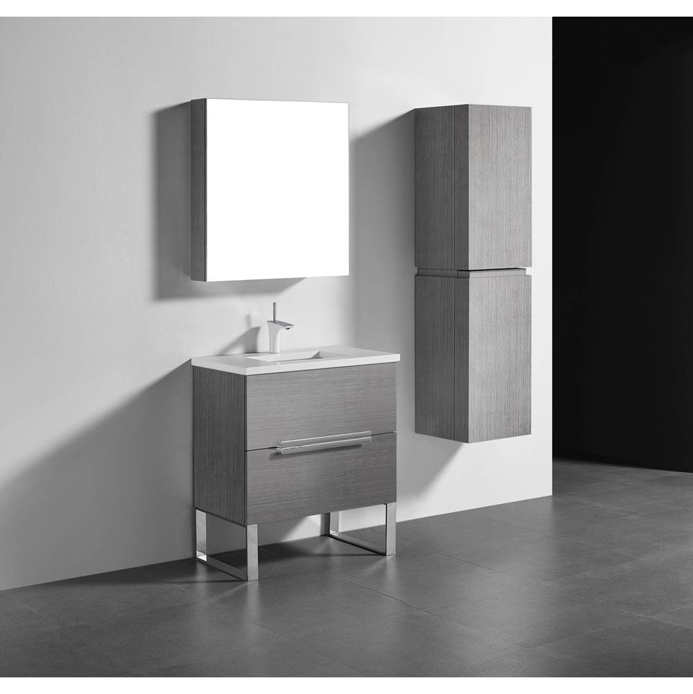 Madeli Soho 30''. Ash Grey, Free Standing Cabinet, Polished Chrome Handles (X2), C-Base (X1), 29-5/8''X18''X33-1/2''