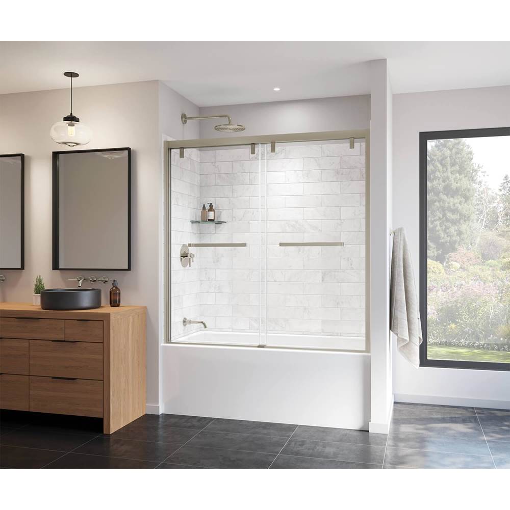 Maax Uptown 56-59 x 58 in. 8 mm Bypass Tub Door for Alcove Installation with Clear glass in Brushed Nickel