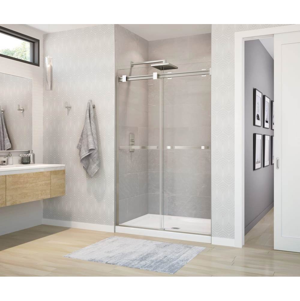 Maax Duel 44-47 x 70 1/2-74 in. 8 mm Bypass Shower Door for Alcove Installation with Clear glass in Brushed Nickel & Matte White