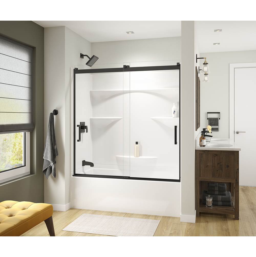 Maax Revelation Square 56-59 x 56 3/4-59 1/4 in. 6 mm Sliding Tub Door for Alcove Installation with Clear glass in Matte Black