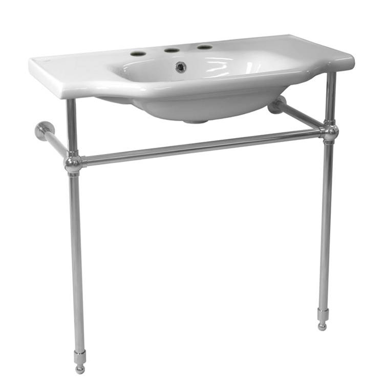 Nameeks Traditional Ceramic Console Sink With Chrome Stand