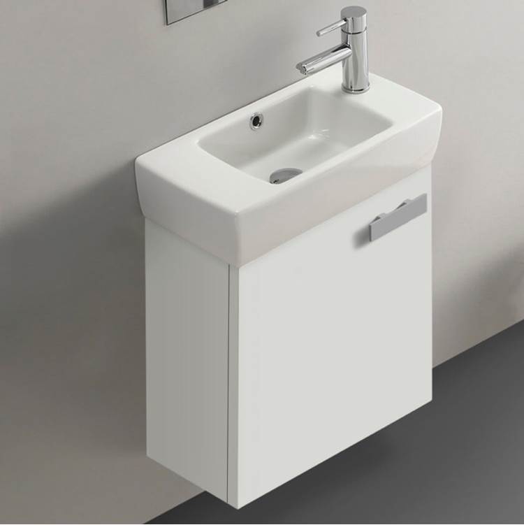 Nameeks 19 Inch Glossy White Wall Mount Bathroom Vanity Set
