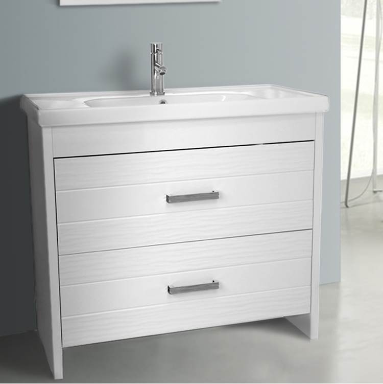 Nameeks 39 Inch White Vanity Cabinet With Fitted Sink