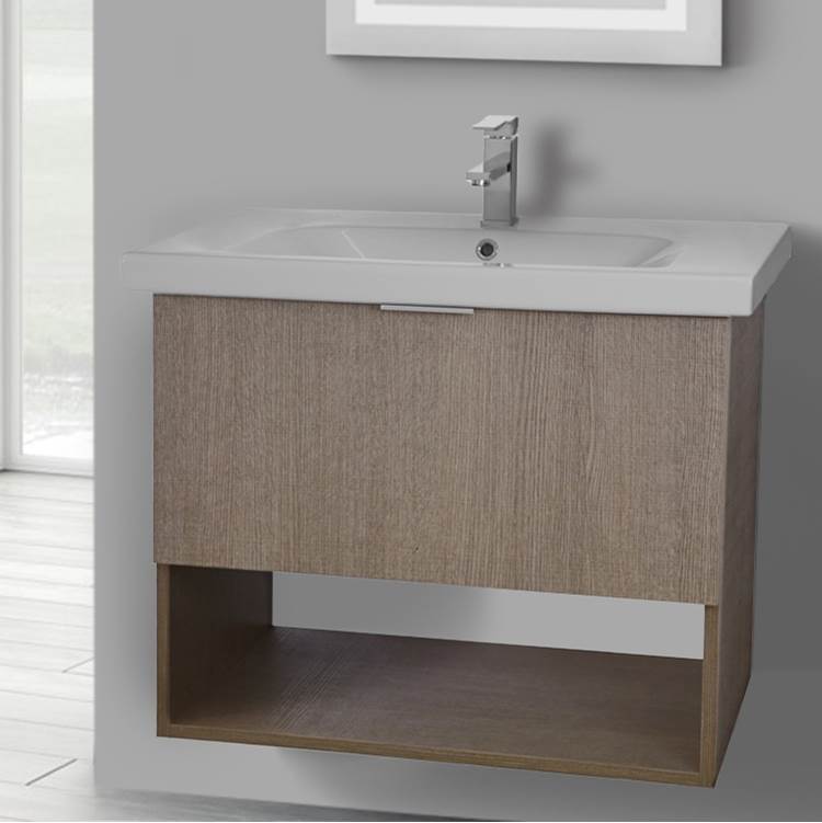 Nameeks 32 Inch Canapa Tranche Oak Vanity Cabinet With Fitted Sink