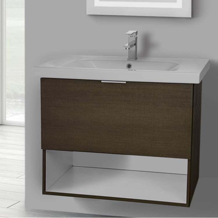 Nameeks 32 Inch Grey Oak Vanity Cabinet With Fitted Sink