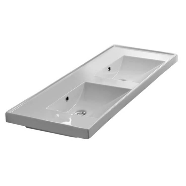 Nameeks Rectangular Double White Ceramic Self Rimming or Wall Mounted Bathroom Sink
