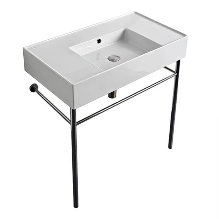 Nameeks Rectangular Ceramic Console Sink and Polished Chrome Stand