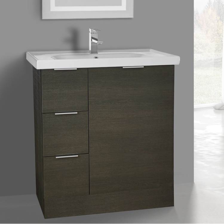 Nameeks 31 Inch Grey Oak Vanity Cabinet With Fitted Sink