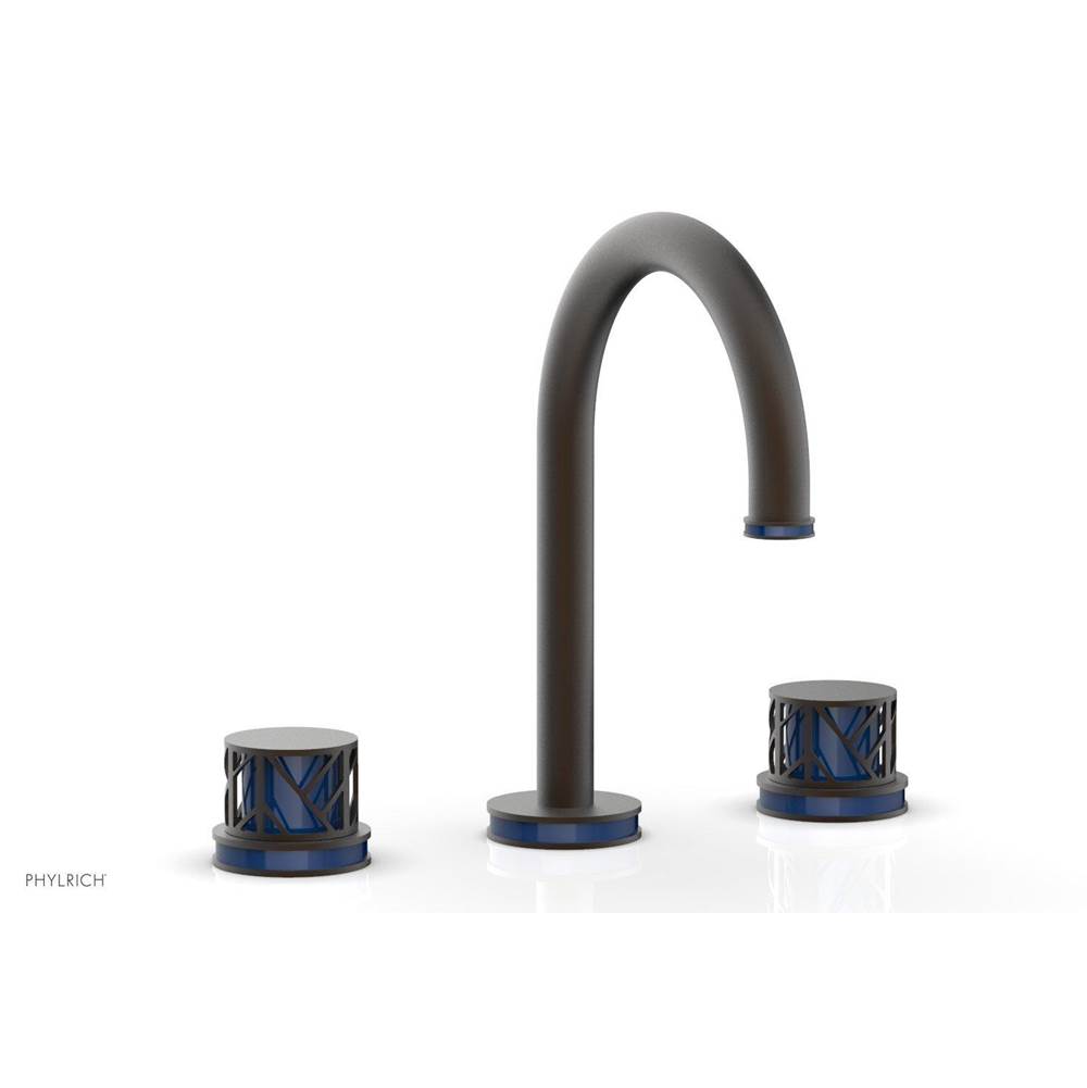 Phylrich Oil Rubbed Bronze Jolie Widespread Lavatory Faucet With Gooseneck Spout, Round Cutaway Handles, And Navy Blue Accents - 1.2GPM