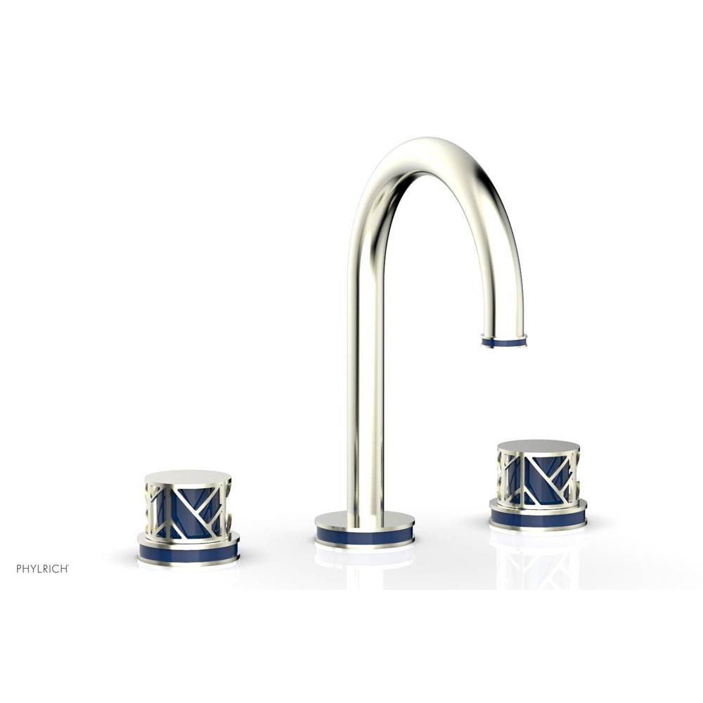 Phylrich French Brass (Living Finish) Jolie Widespread Lavatory Faucet With Gooseneck Spout, Round Cutaway Handles, And Navy Blue Accents - 1.2GPM